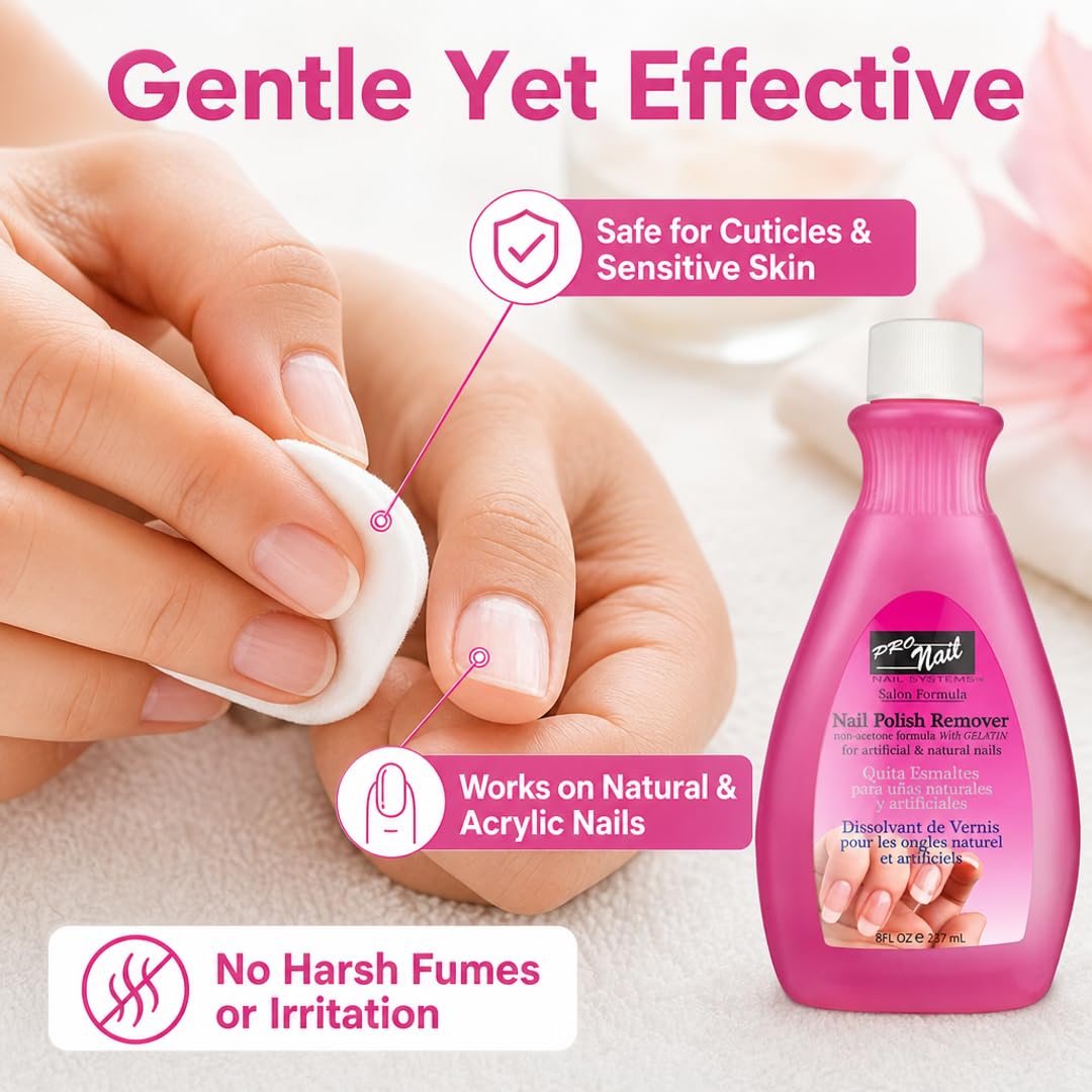 PRO NAIL - Non-Acetone Nail Polish Remover - Professional Strength, Gentle on Nails, Maximum Effectiveness