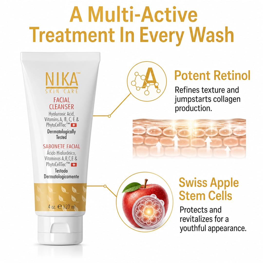 NIKA Facial Cleanser with Hyaluronic Acid, Retinol
