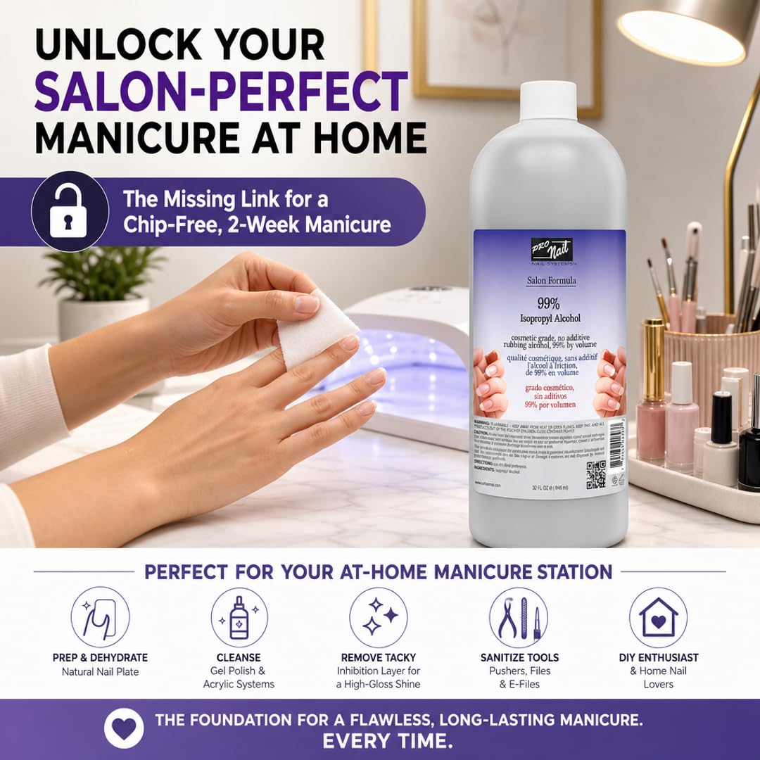 PRO NAIL Isopropyl Alcohol - Cleans, Sanitizes, and Disinfects with Antiseptic Properties