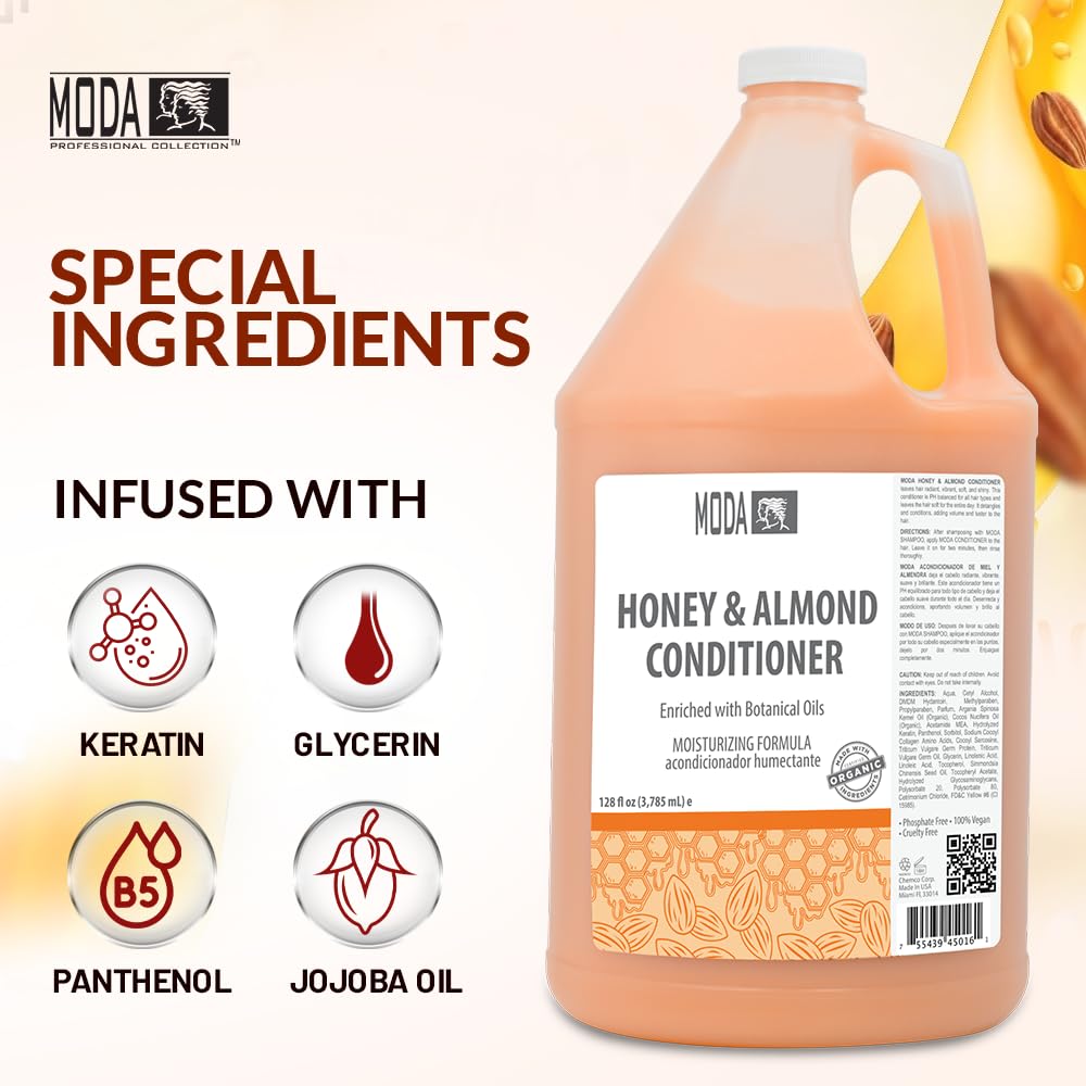 MODA Moisturizing Conditioner for All Hair Types – Professional Treatment – Balsam and Protein Formula – Strengthens, Hydrates, Adds Volume, Restores Shine and Protects Color