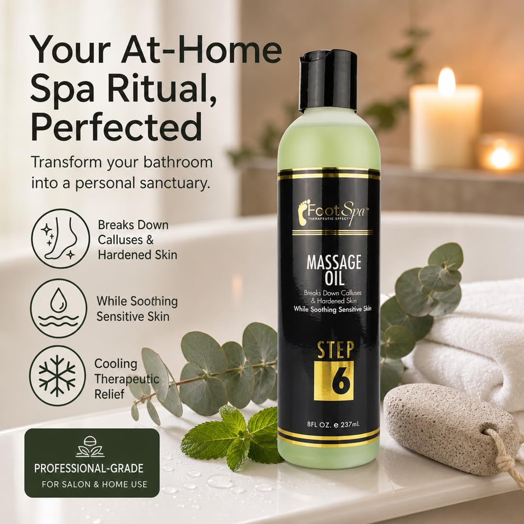 Foot Spa Massage Oil – Professional Massage Therapy with Tea Tree, Peppermint &amp; Eucalyptus – Deeply Hydrating for Full Body, Manicure &amp; Pedicure – Soothes Sore Muscles &amp; Repairs Dry Skin - Beauty Market Online