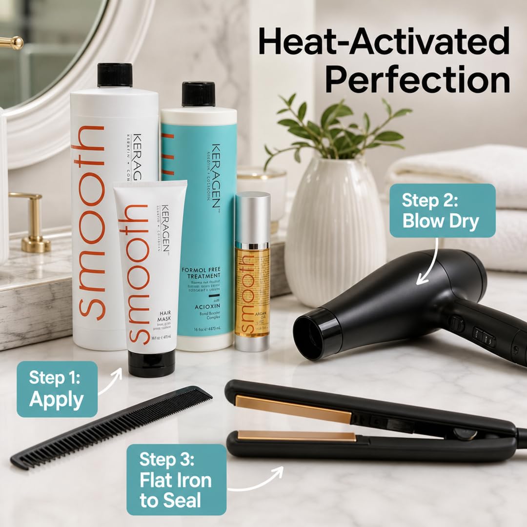 KERAGEN Brazilian Keratin Treatment Kit — Complete Smoothing System for Frizzy Hair