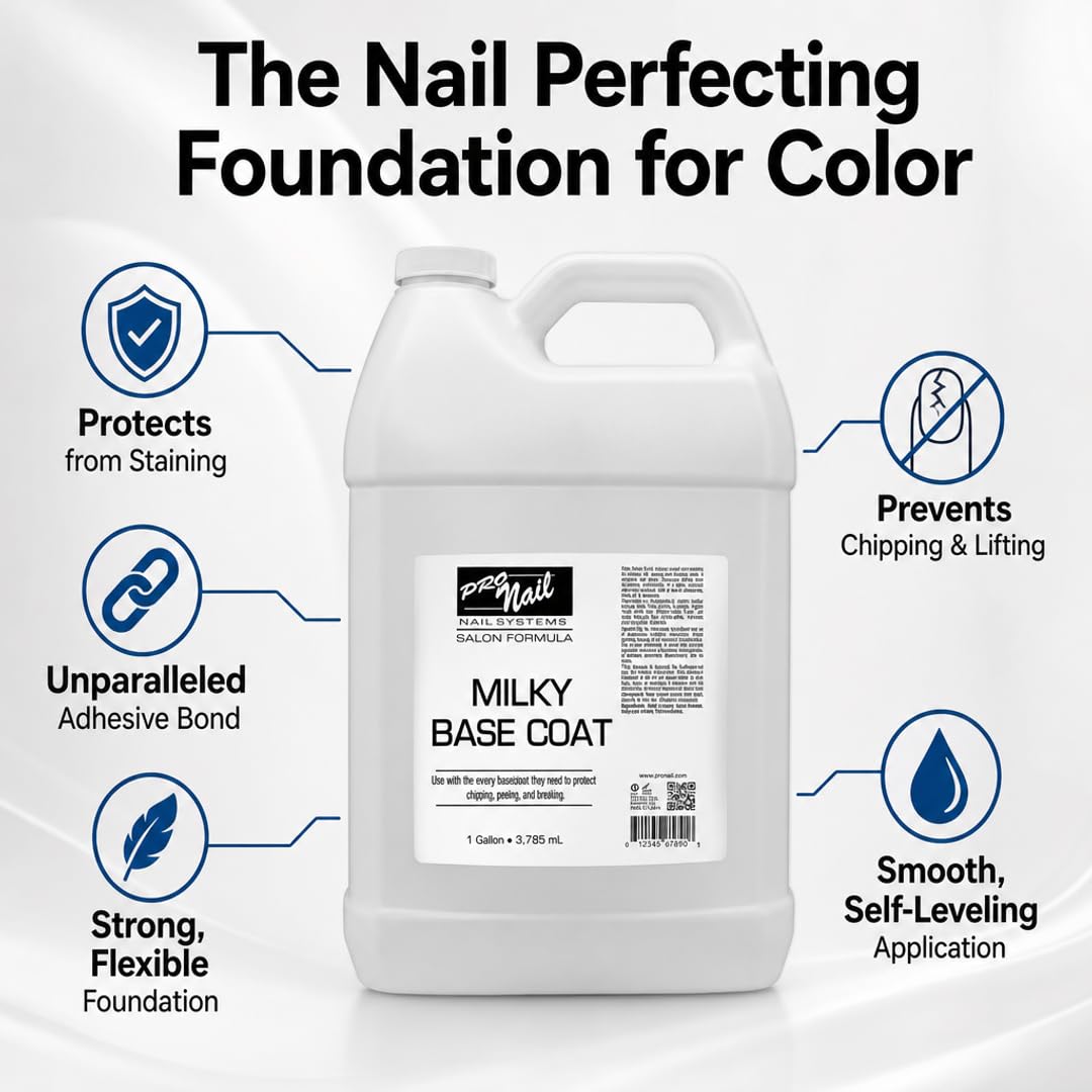 PRO NAIL Milky Base Coat - Professional Strength Nail Polish Hardener - Prevents Chipping - Fast Dry