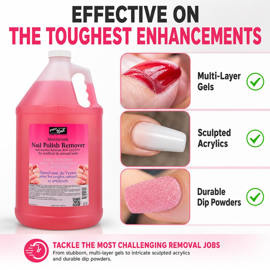 PRO NAIL - Non-Acetone Nail Polish Remover - Professional Strength, Gentle on Nails, Maximum Effectiveness
