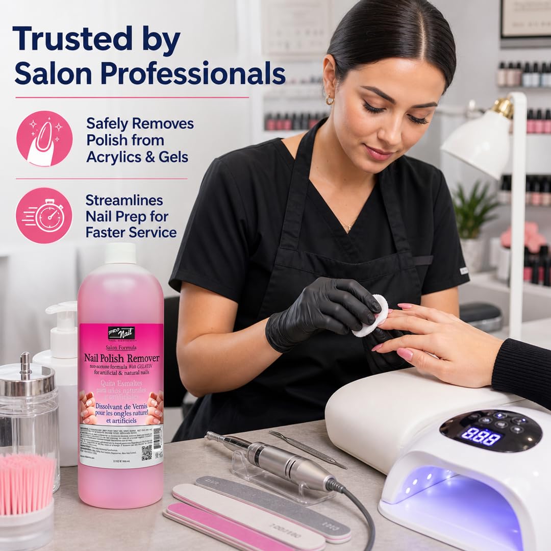PRO NAIL - Non-Acetone Nail Polish Remover - Professional Strength, Gentle on Nails, Maximum Effectiveness