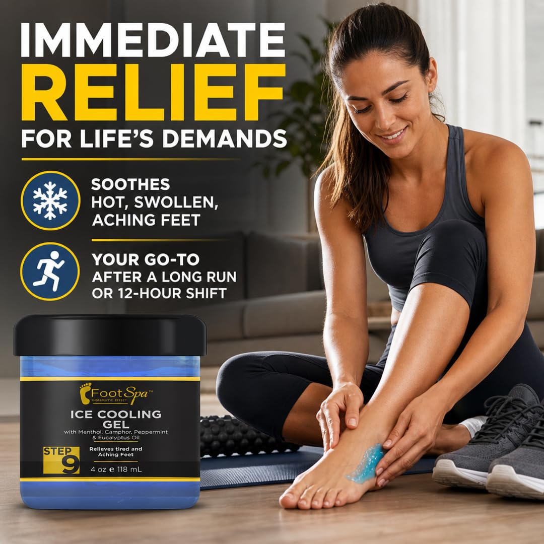 Foot Spa Massage Cooling Gel – Professional Strength Ice Cooling Therapy for Pedicure &amp; Foot Care – Infused with Menthol, Camphor, Peppermint &amp; Eucalyptus Oil for Soothing Relief &amp; Refreshing Hydration