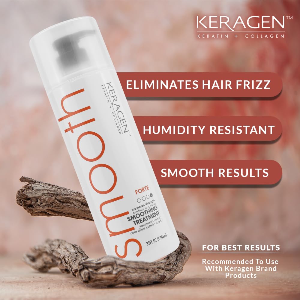 KERAGEN Brazilian Keratin Smoothing Treatment, Blowout Straightening System for Dry &amp; Damaged Hair – Forte, Sulfate-Free – Eliminates Curls &amp; Frizz, Medium to Coarse Hair - Beauty Market Online