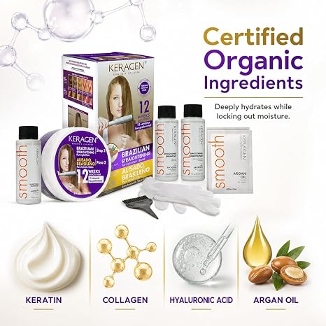 KERAGEN At-Home Hair Straightening Kit for Blonde Hair – Formaldehyde-Free Smoothing Treatment for Frizz-Prone Hair | 12-Week Humidity-Proof Results | Fine, Medium &amp; Coarse Hair Types | Organic Ingredients