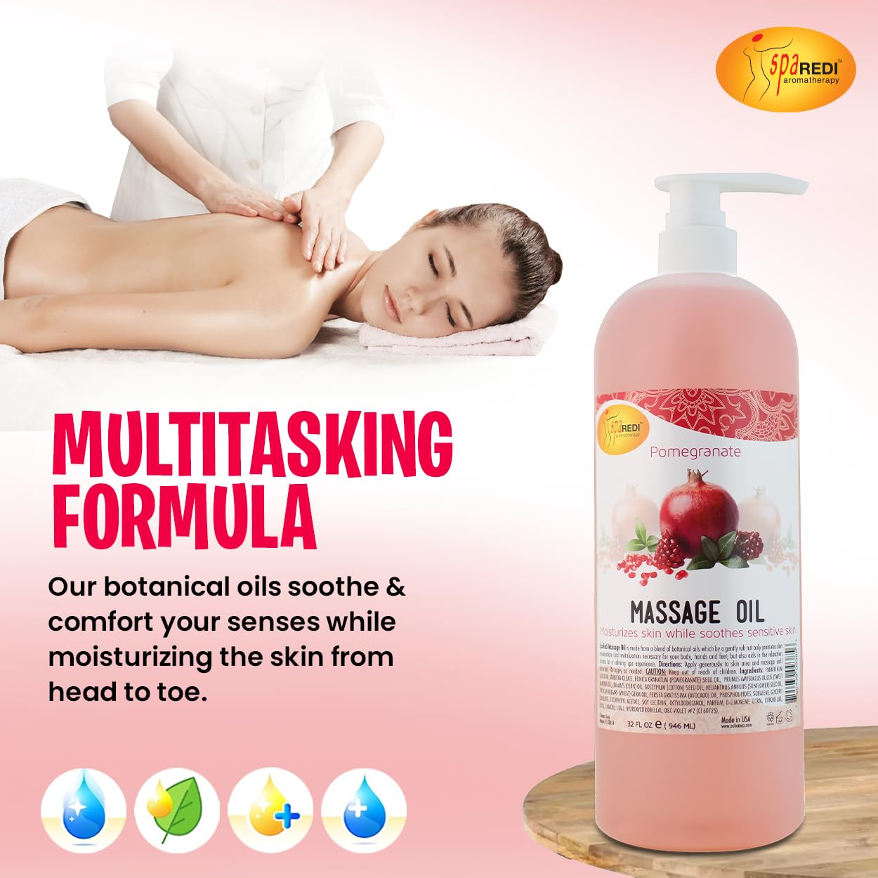 SPA REDI Massage Oil - Soothing Relief for Sore Muscles &amp; Hydrated Skin