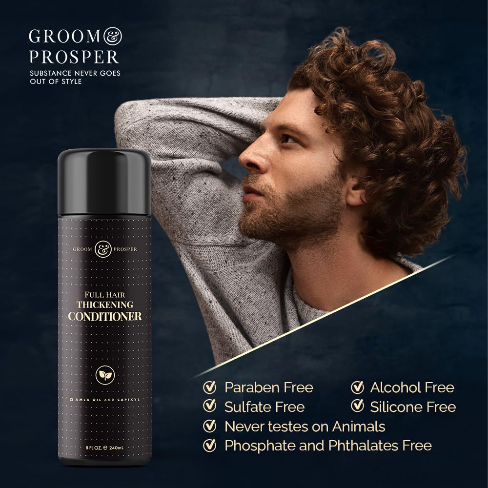 GROOM &amp; PROSPER - Hair Thickening Conditioner for Men, 8 Oz - Thickens, Volumizes, Reduces Breakage &amp; Hair Loss Prevention