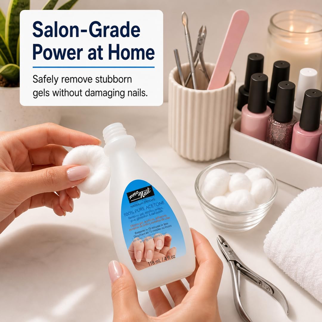 PRO NAIL Pure Acetone - Powerful Nail Polish Remover - 4 Oz