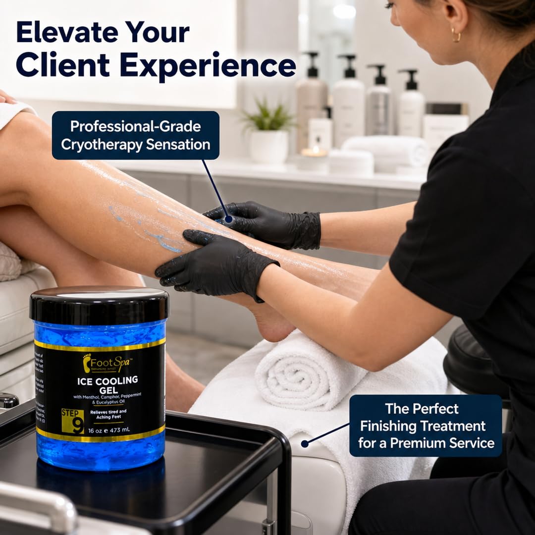 Foot Spa Massage Cooling Gel – Professional Strength Ice Cooling Therapy for Pedicure &amp; Foot Care – Infused with Menthol, Camphor, Peppermint &amp; Eucalyptus Oil for Soothing Relief &amp; Refreshing Hydration - Beauty Market Online