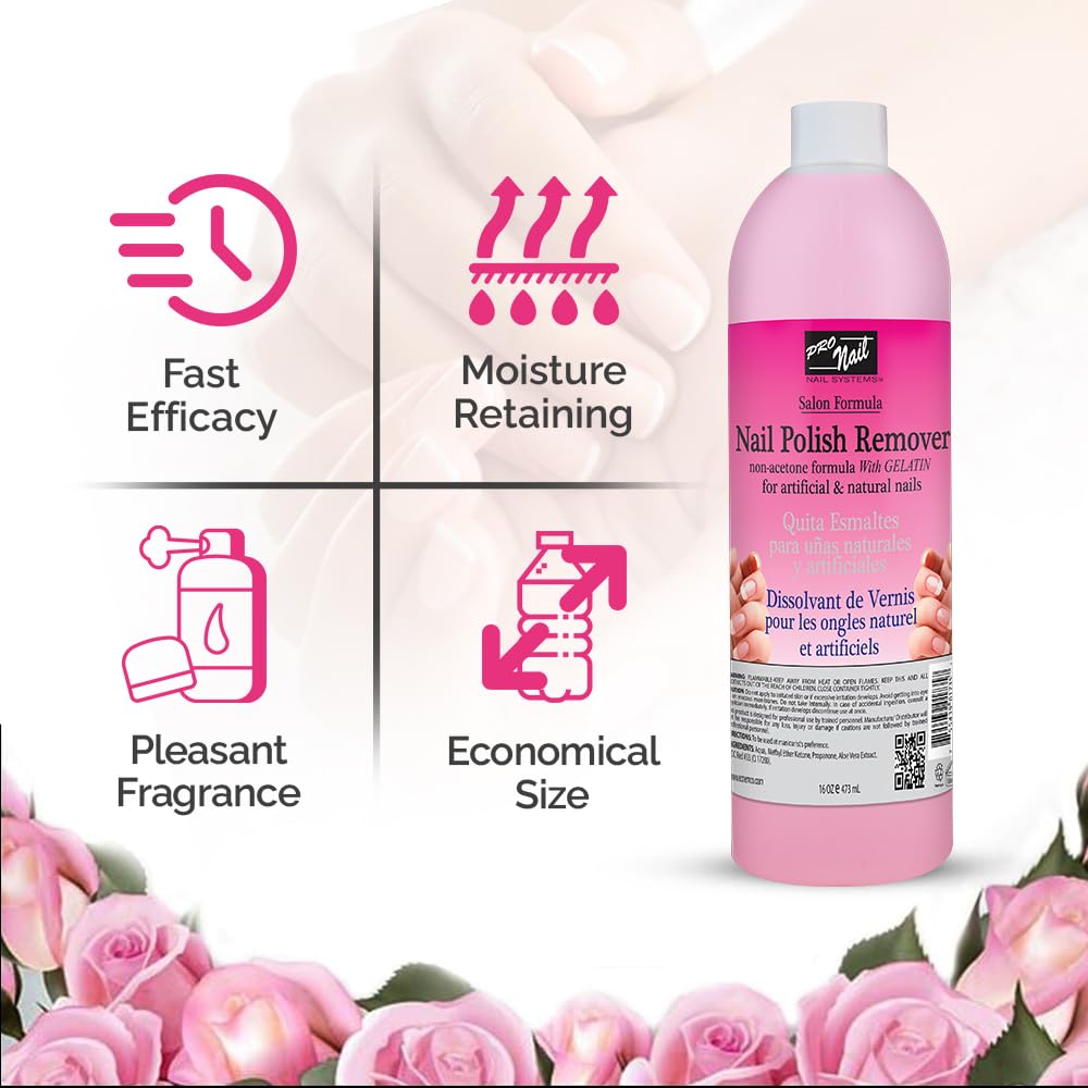 PRO NAIL Nail Polish Remover - Gentle &amp; Effective - 16 Oz