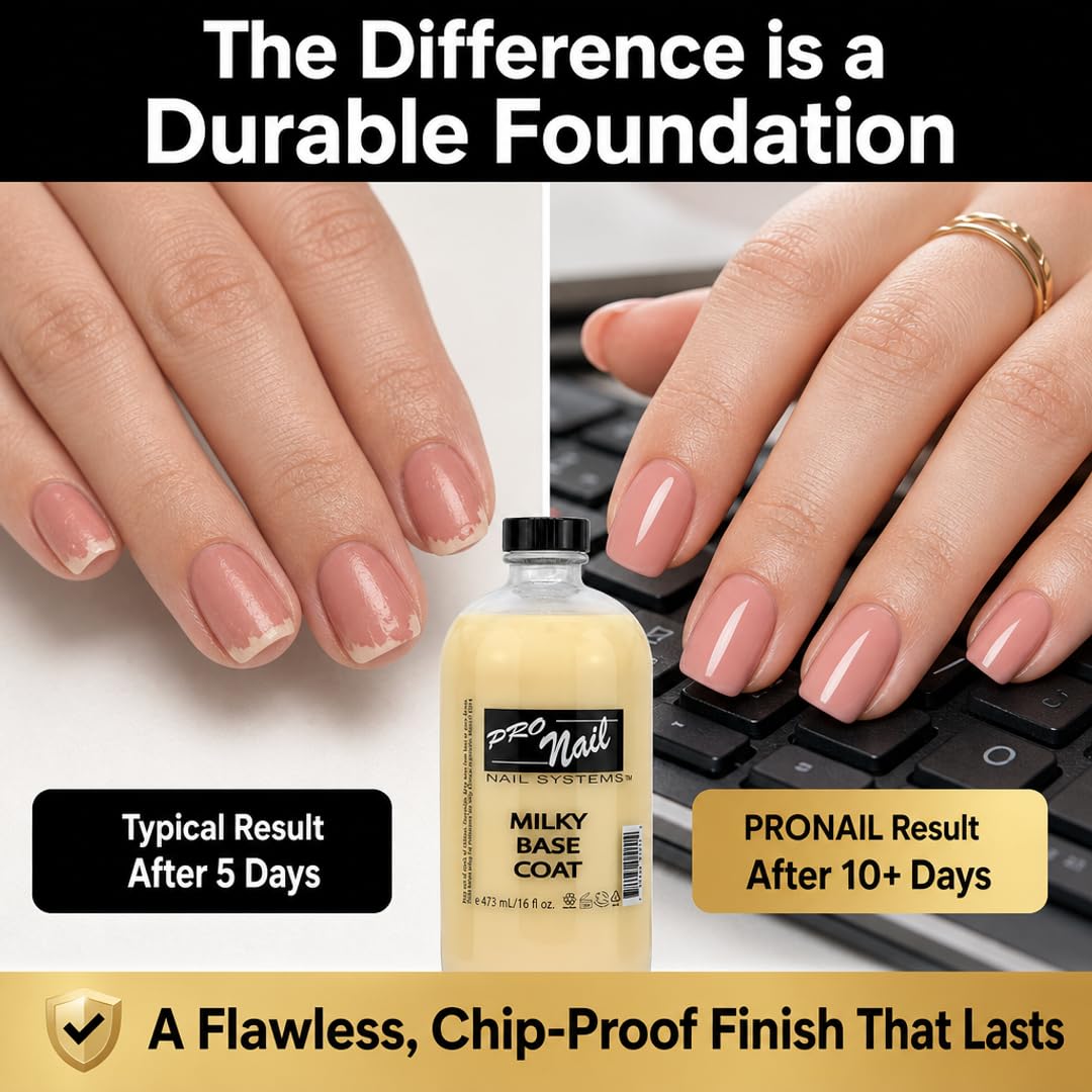 PRO NAIL Milky Base Coat - Professional Strength Nail Polish Hardener - Prevents Chipping - Fast Dry