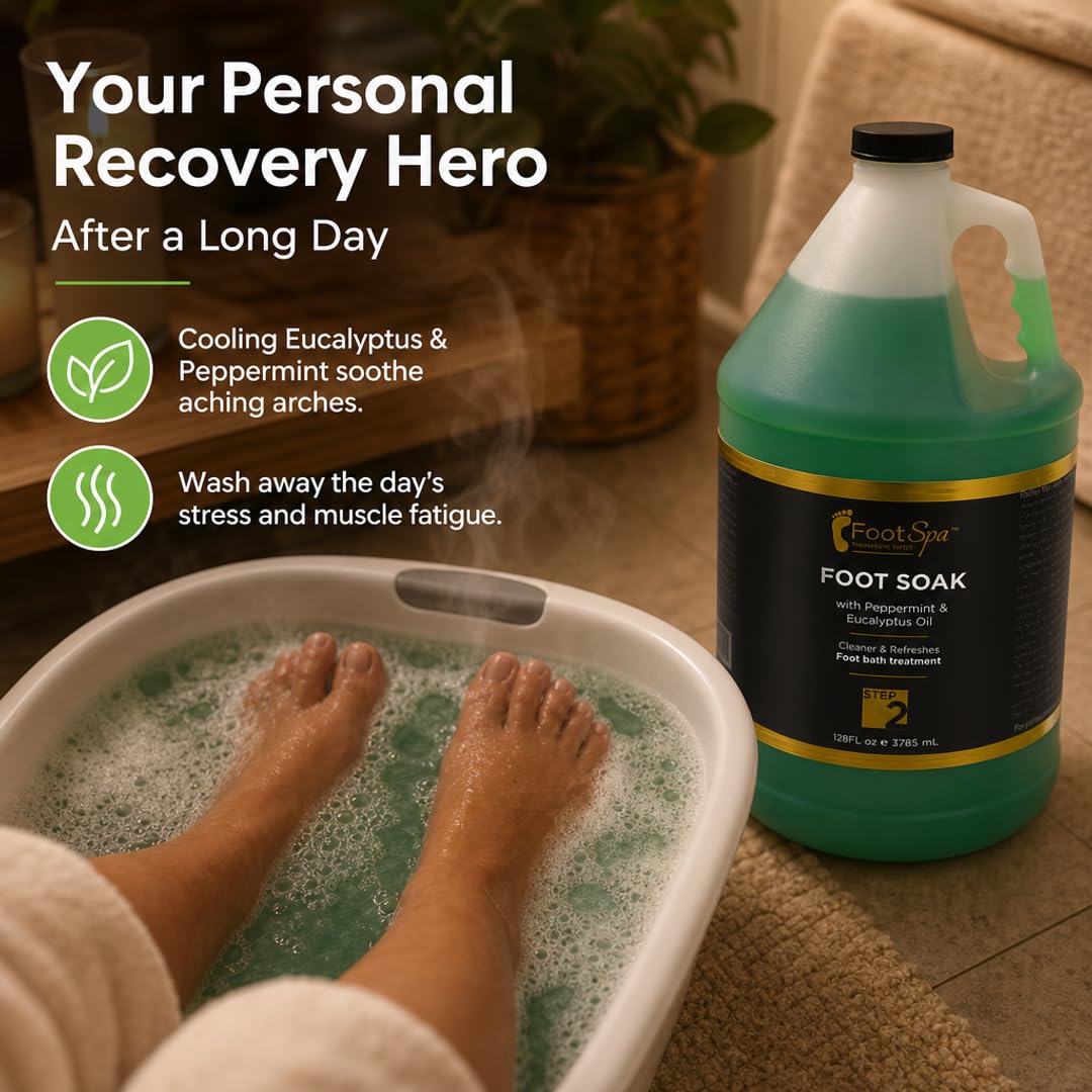 Foot Spa Foot Soak – Bulk Refill Gallon – Cleansing &amp; Softening Formula with Eucalyptus &amp; Peppermint Oil – Refreshing Foot Bath for Pedicures &amp; Tired, Aching Feet