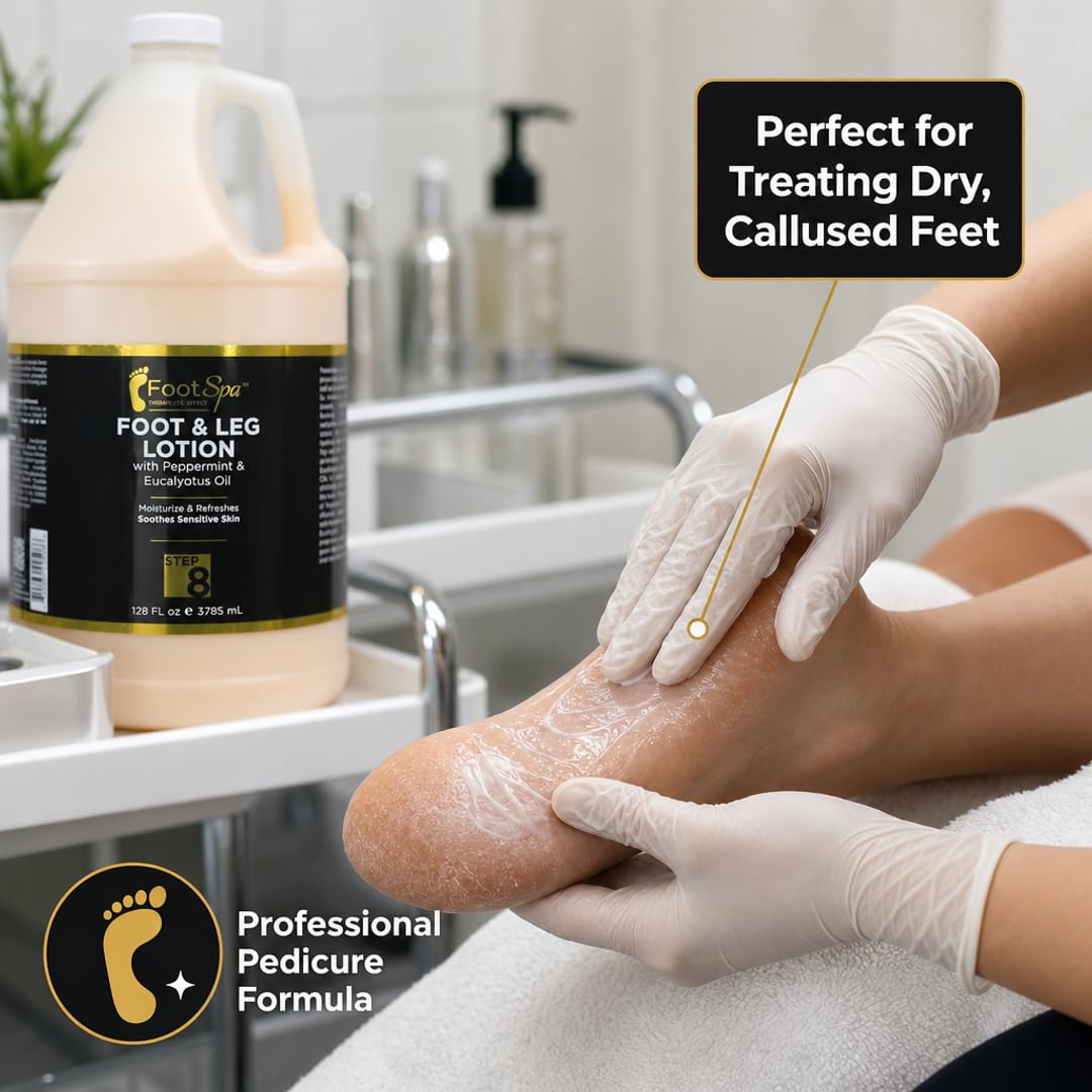 Foot Spa Healing Therapy Massage Lotion – Bulk Refill Gallon – Professional Pedicure &amp; Body Moisturizer with Peppermint &amp; Eucalyptus – Infused with Natural Oils &amp; Vitamins for Deep Hydration