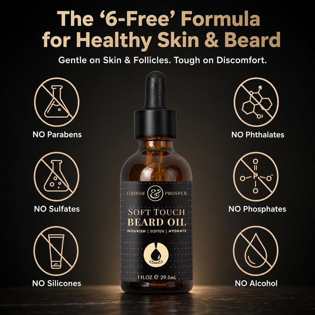 Groom &amp; Prosper - Soft Touch Beard Oil with Moroccan Argan Oil, Jojoba Seed Oil &amp; Vitamin E