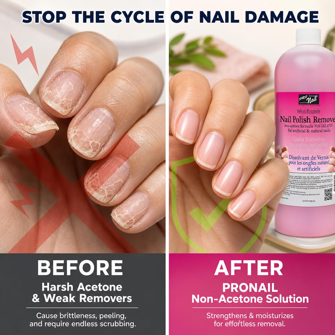 PRO NAIL - Non-Acetone Nail Polish Remover - Professional Strength, Gentle on Nails, Maximum Effectiveness