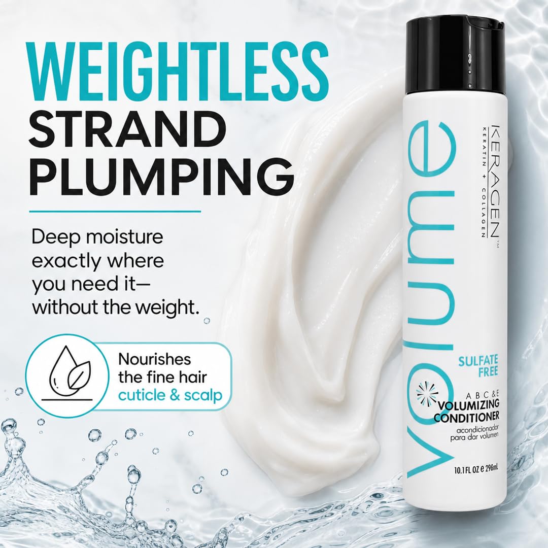 KERAGEN Volumizing Shampoo &amp; Conditioner Duo - For Fine Hair with Keratin &amp; Collagen