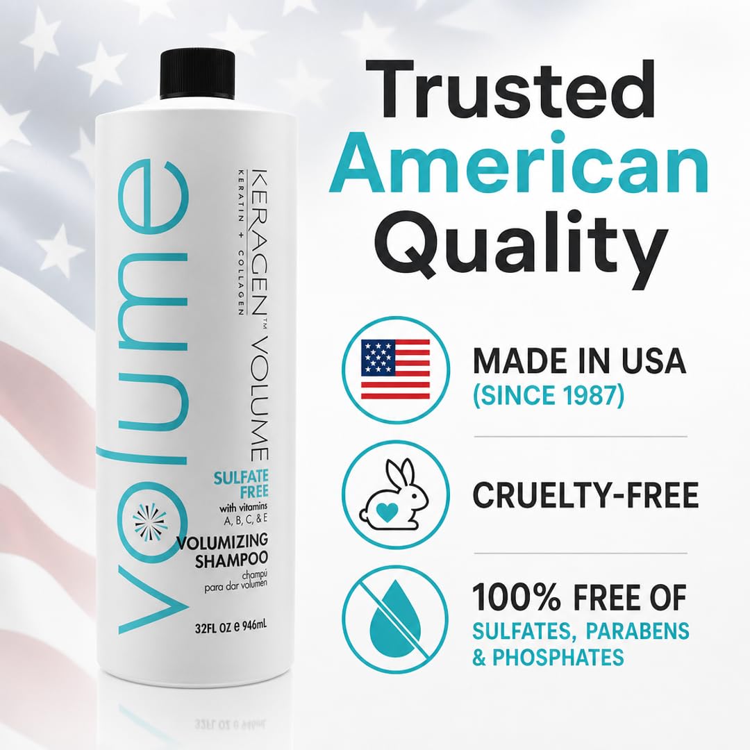 KERAGEN Volumizing Shampoo for Fine Hair, Sulfate-Free, Infused with Keratin, Collagen, and Organic Oils for Thickness and Shine - Beauty Market Online