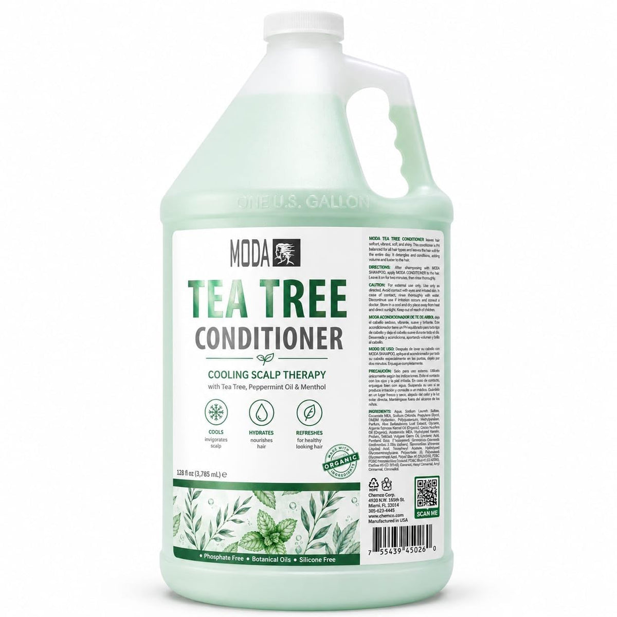 MODA TEA TREE Bulk Salon Conditioner Premium Back-Bar &amp; Amenity Treatment Salon-Grade Luxury at Commercial Scale A 'set it and forget it' 1-Gallon single-SKU solution Repairs the cuticle 128 Oz