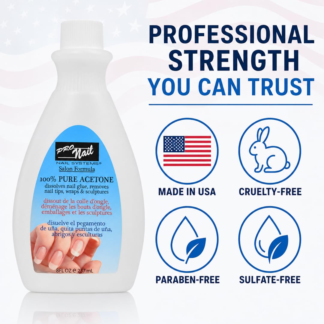 PRO NAIL 100% Pure Acetone Nail Polish Remover - Professional Strength for Acrylic Nails