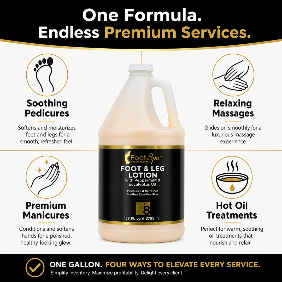 Foot Spa Healing Therapy Massage Lotion – Bulk Refill Gallon – Professional Pedicure &amp; Body Moisturizer with Peppermint &amp; Eucalyptus – Infused with Natural Oils &amp; Vitamins for Deep Hydration
