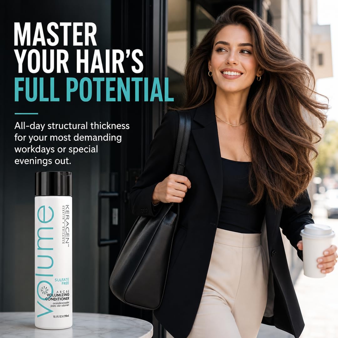 KERAGEN Volumizing Shampoo &amp; Conditioner Duo - For Fine Hair with Keratin &amp; Collagen