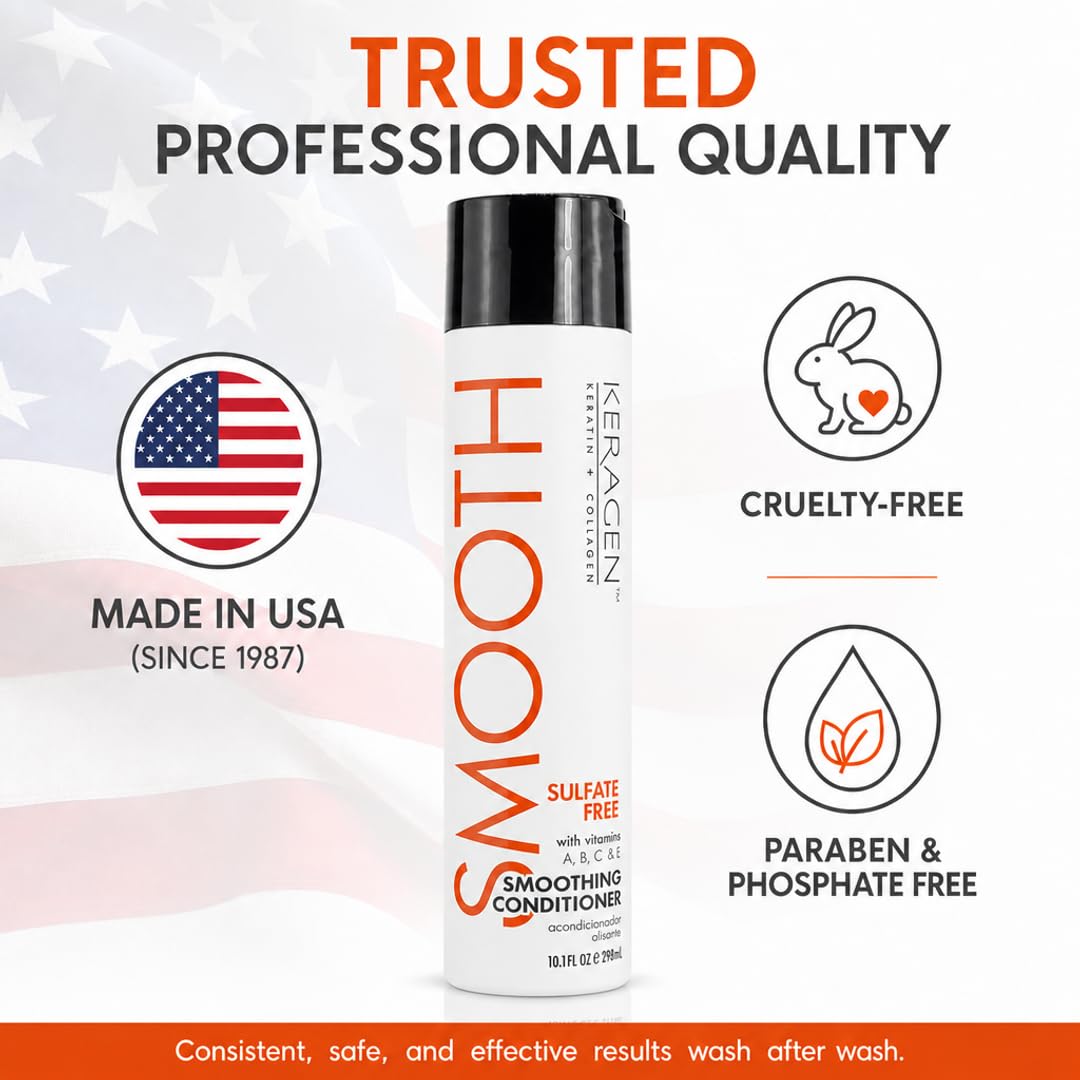 KERAGEN Smoothing Shampoo &amp; Conditioner - Keratin &amp; Collagen Infused Frizz Control System