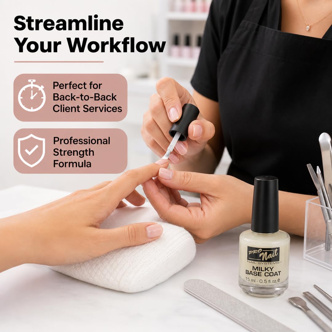 PRO NAIL Milky Base Coat - Professional Strength Nail Polish Hardener - Prevents Chipping - Fast Dry