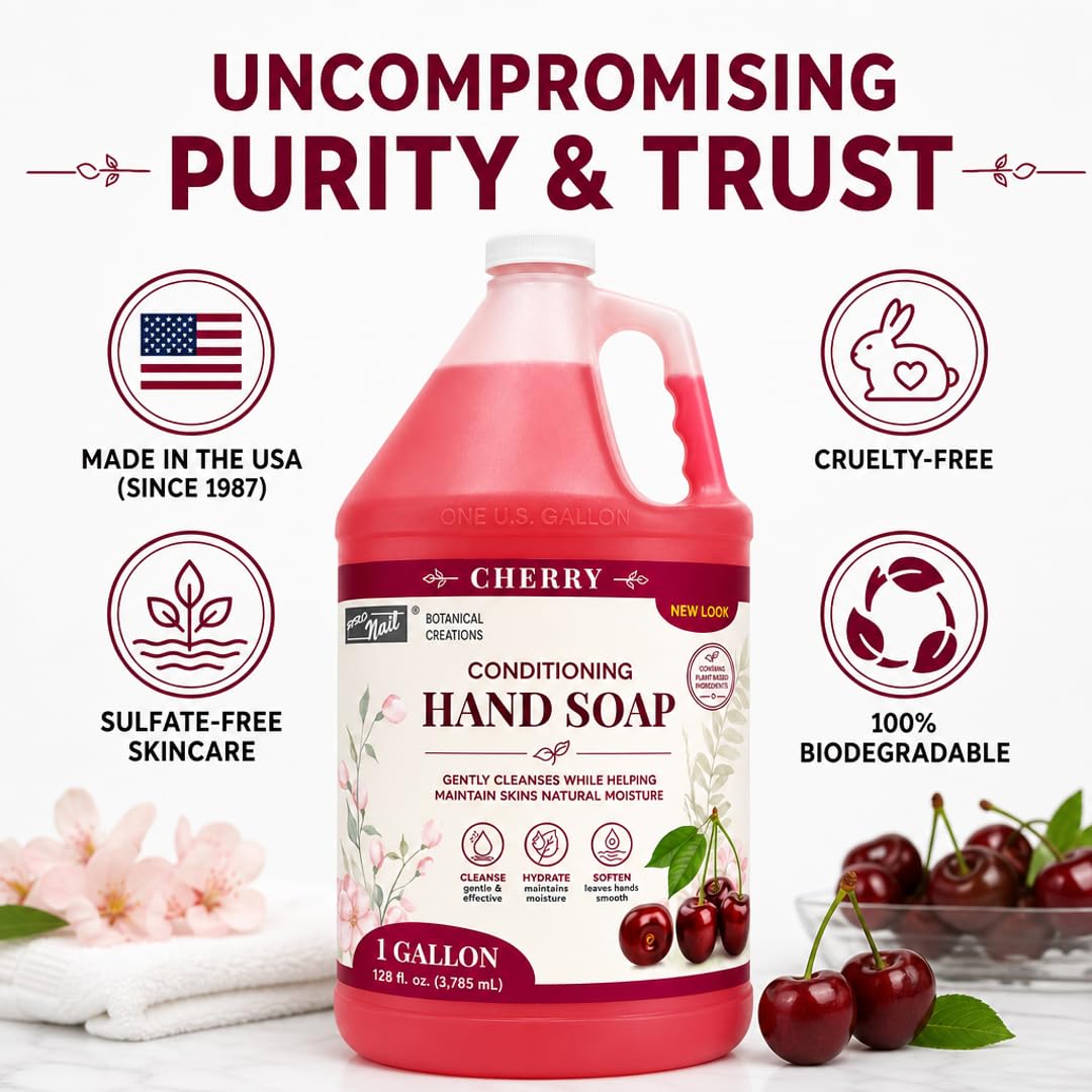 PRO NAIL Liquid Hand Soap Refill - Deeply Cleanses &amp; Hydrates - Aloe Vera &amp; Cherry - Bulk Size