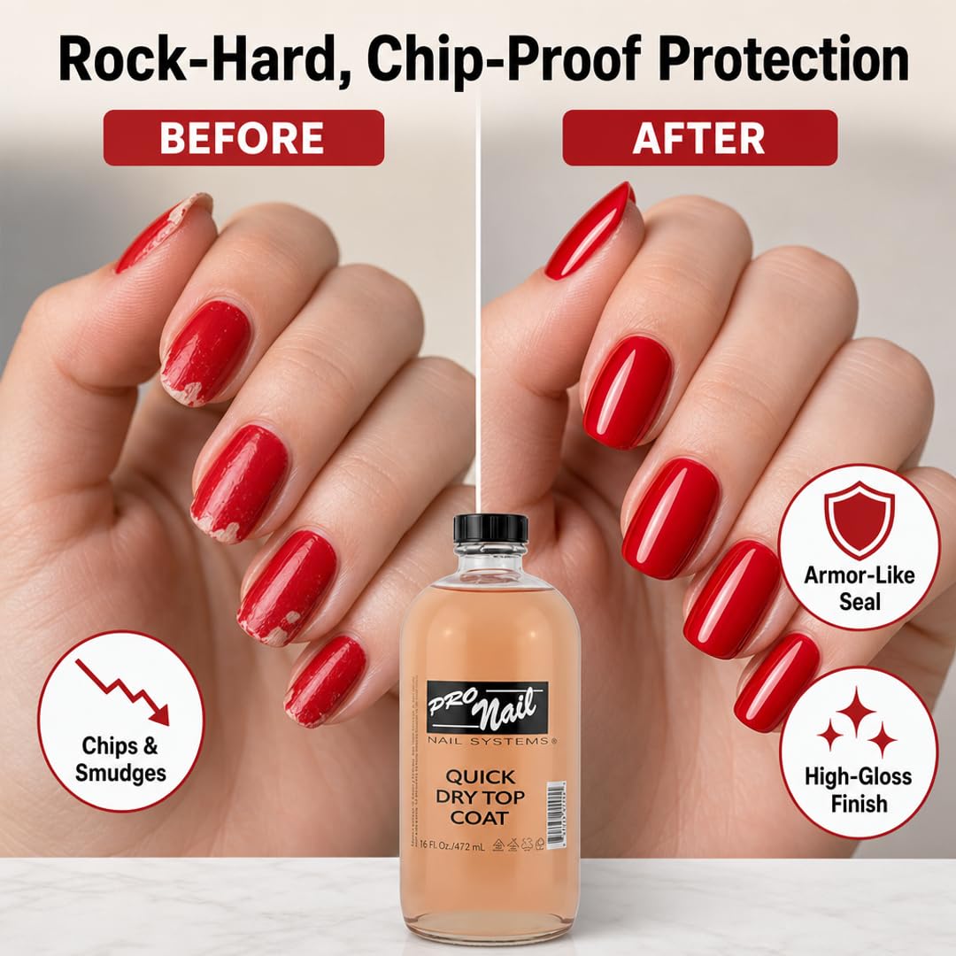 PRO NAIL - Quick Dry Nail Polish Top Coat - Professional Strength, Fast Dry, High Gloss Shine