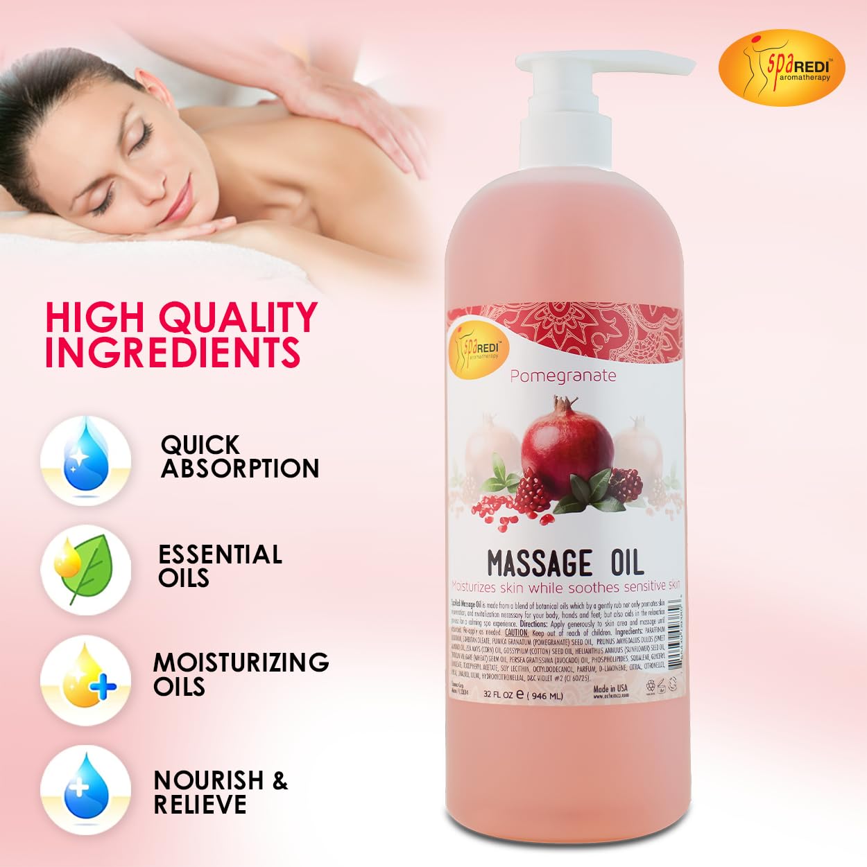 SPA REDI Massage Oil - Soothing Relief for Sore Muscles &amp; Hydrated Skin