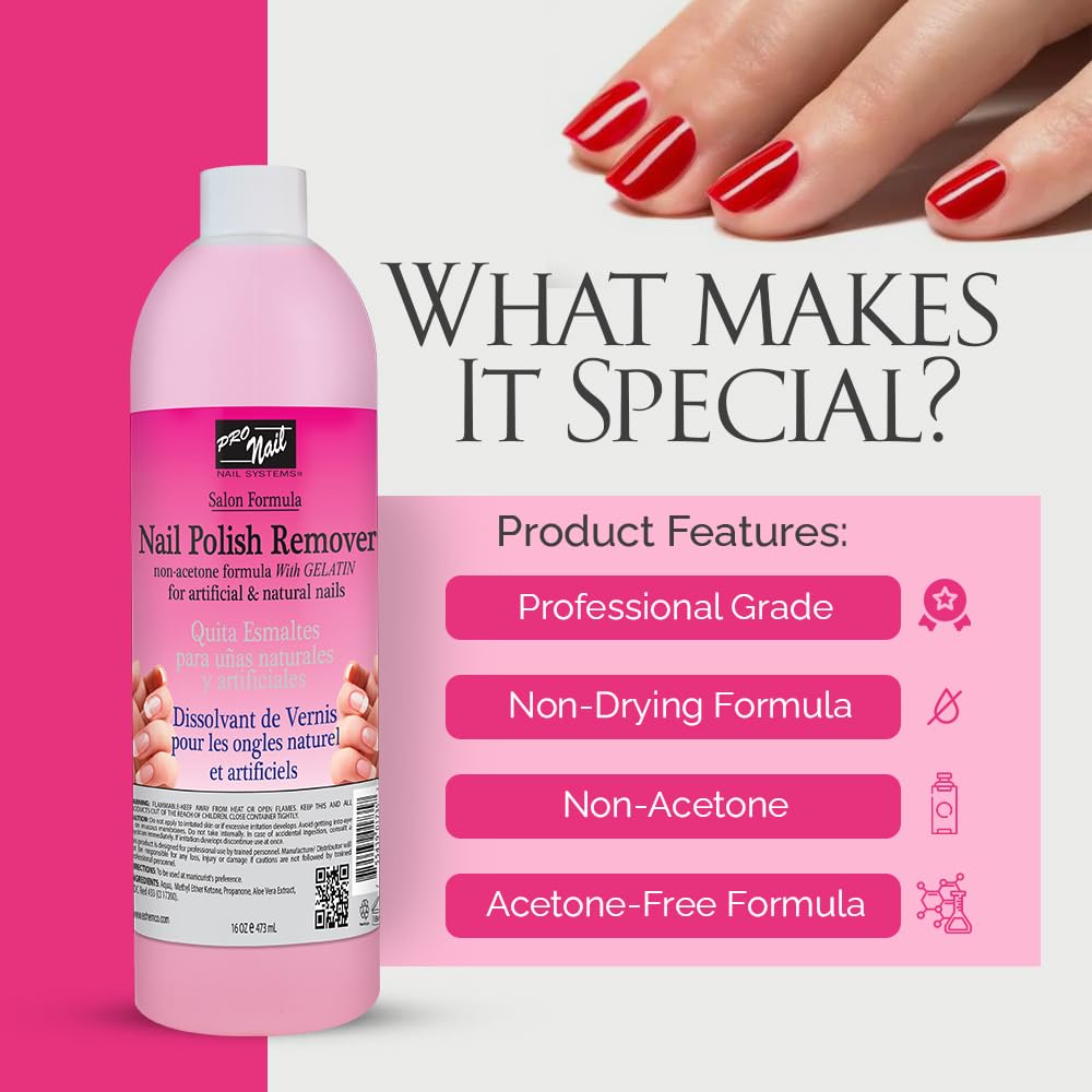 PRO NAIL Nail Polish Remover - Gentle &amp; Effective - 16 Oz