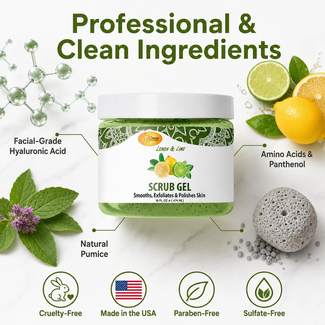 SPA REDI Exfoliating Scrub Pumice Gel - Hydrating Body Exfoliator with Hyaluronic Acid - Refresh &amp; Revitalize