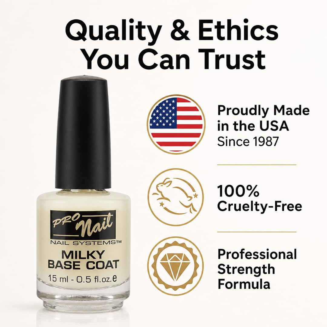 PRO NAIL Milky Base Coat - Professional Strength Nail Polish Hardener - Prevents Chipping - Fast Dry