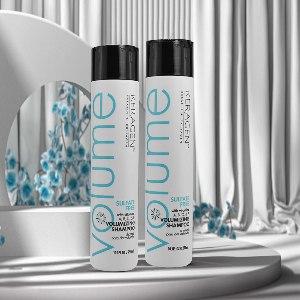 KERAGEN Volumizing Shampoo &amp; Conditioner Duo - For Fine Hair with Keratin &amp; Collagen