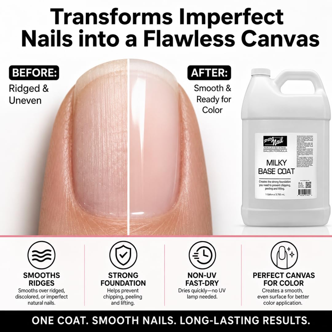 PRO NAIL Milky Base Coat - Professional Strength Nail Polish Hardener - Prevents Chipping - Fast Dry
