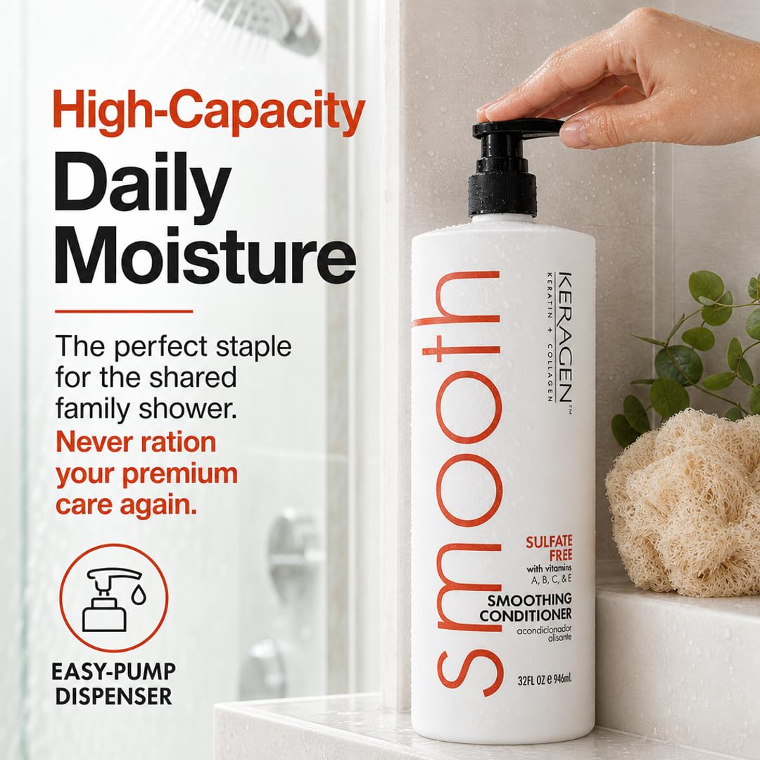 KERAGEN Smoothing Shampoo &amp; Conditioner - Keratin &amp; Collagen Infused Frizz Control System