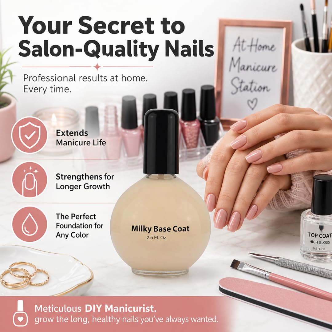 PRO NAIL Milky Base Coat - Professional Strength Nail Polish Hardener - Prevents Chipping - Fast Dry - Beauty Market Online