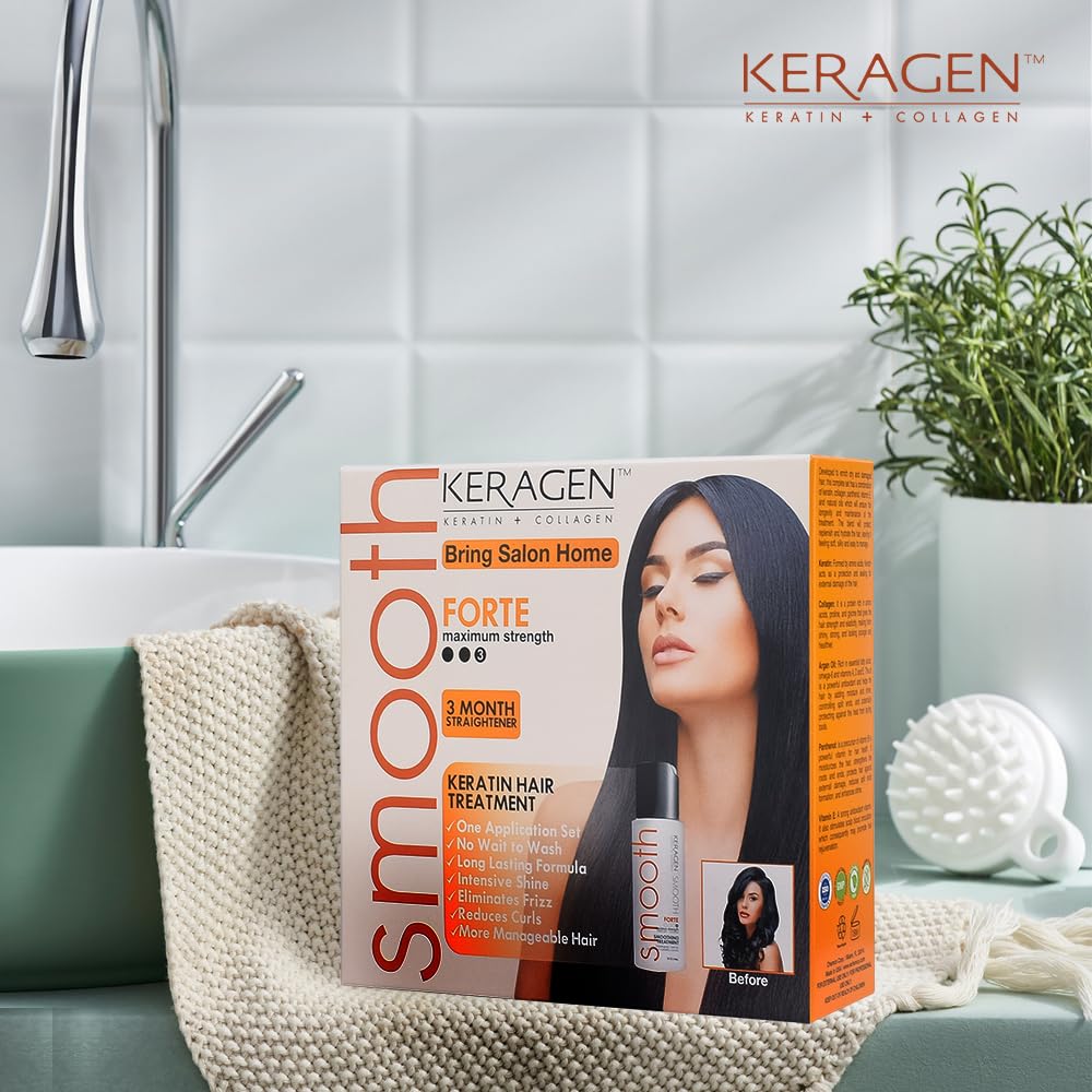 KERAGEN Brazilian Keratin Treatment - Professional Smoothing Kit for Frizzy Hair