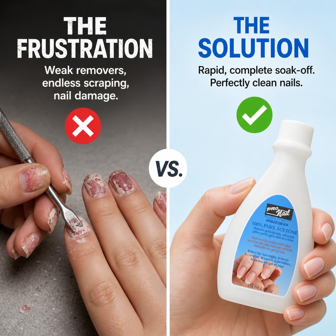 PRO NAIL Pure Acetone - Powerful Nail Polish Remover - 4 Oz