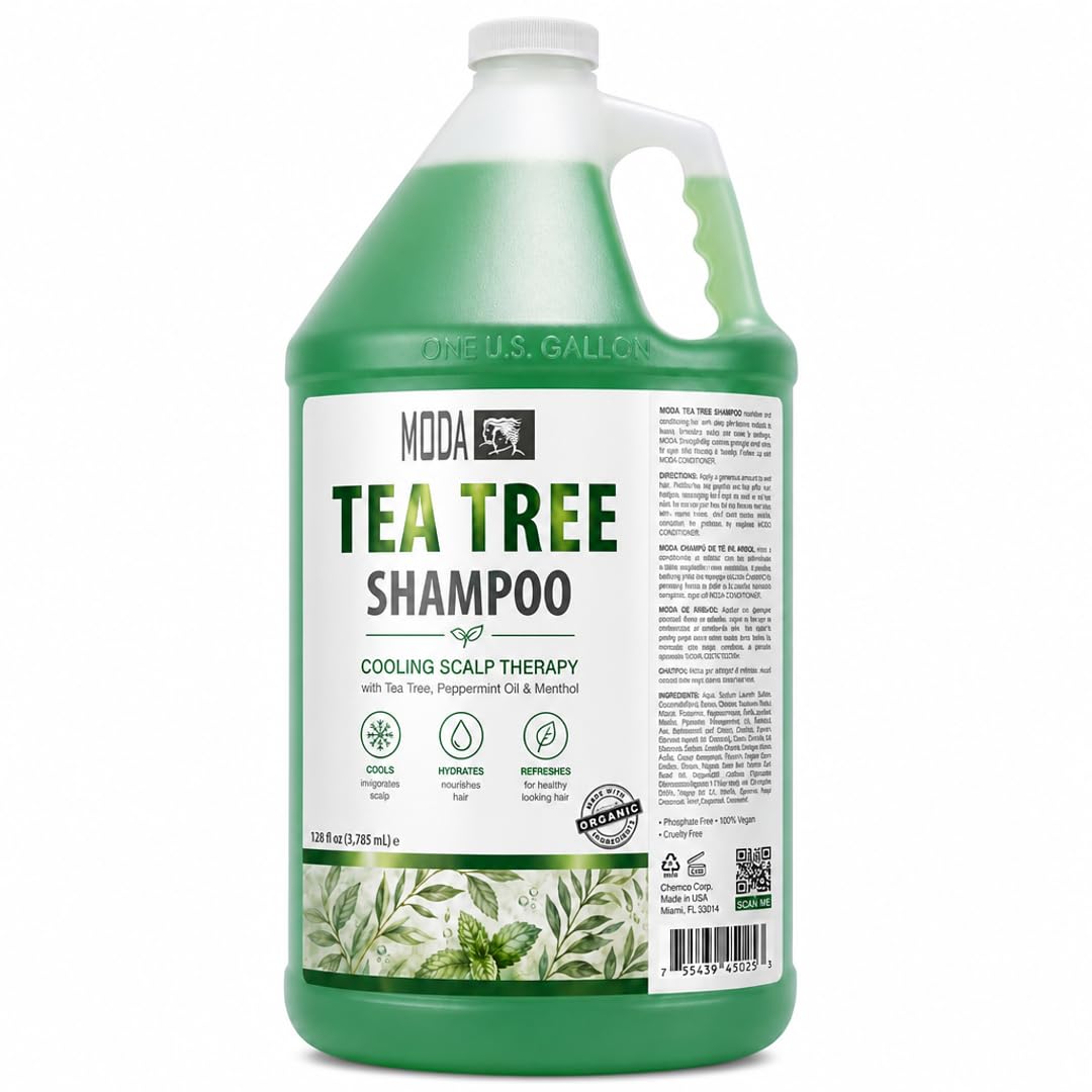 MODA 1 Gallon Tea Tree Bulk Botanical Shampoo - Cooling Scalp Therapy to Remove Styling Product Buildup - Reduce Restocking Frequency and Deliver a Spa-Grade Lather, 128 fl oz