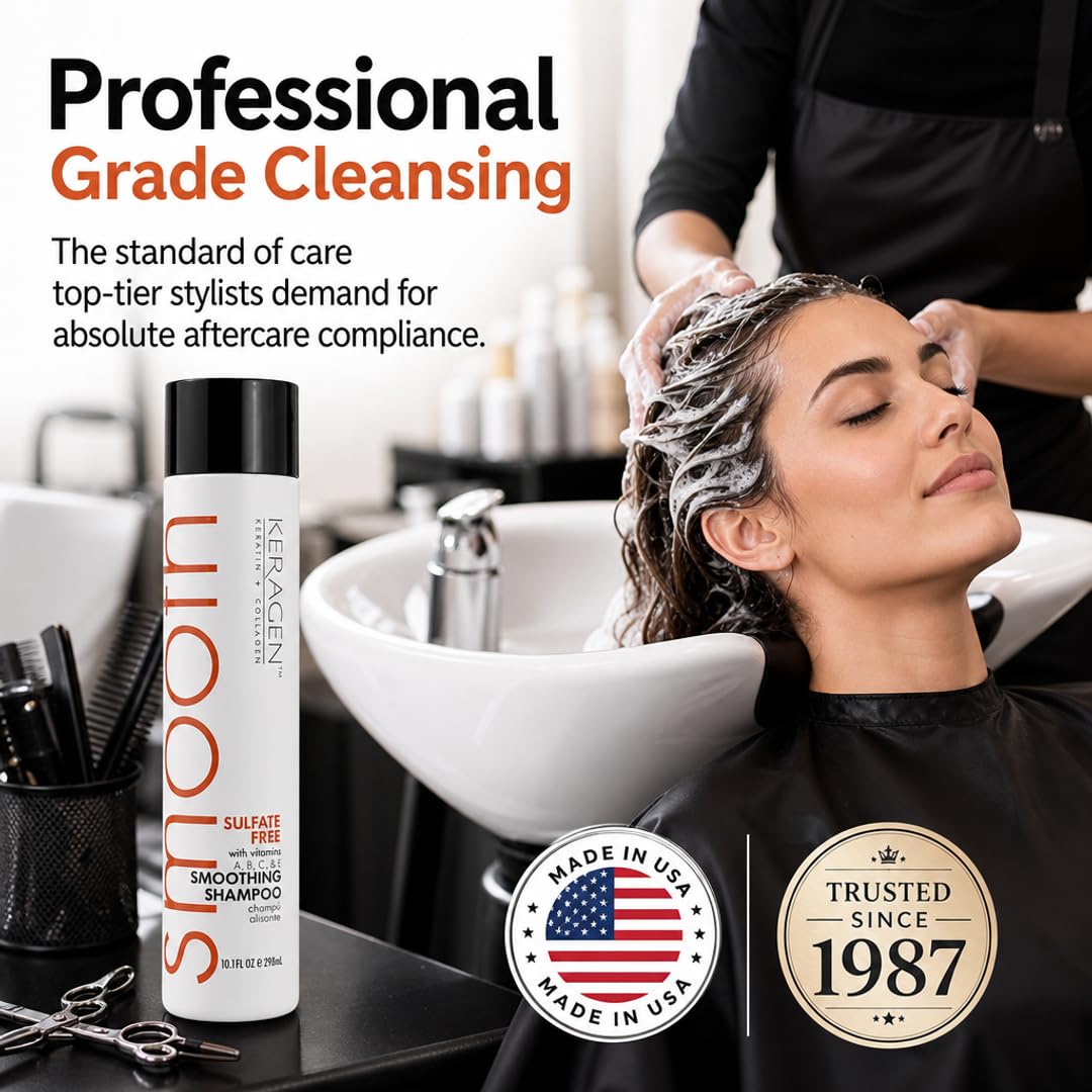 KERAGEN Smoothing Shampoo &amp; Conditioner - Keratin &amp; Collagen Infused Frizz Control System
