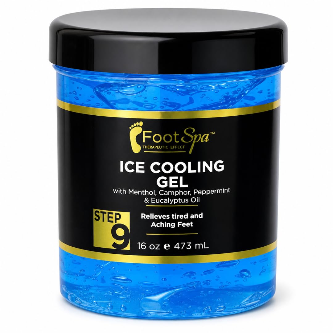 Foot Spa Massage Cooling Gel – Professional Strength Ice Cooling Therapy for Pedicure & Foot Care – Infused with Menthol, Camphor, Peppermint & Eucalyptus Oil for Soothing Relief & Refreshing Hydration