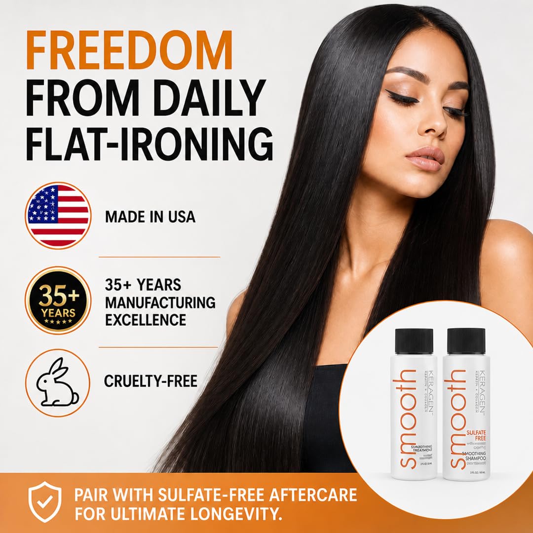 KERAGEN Brazilian Keratin Treatment - Professional Smoothing Kit for Frizzy Hair