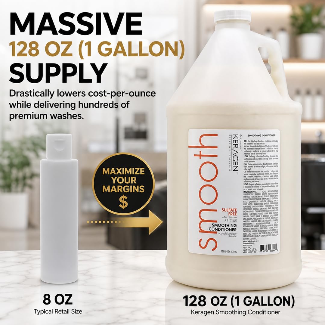 KERAGEN Smoothing Shampoo &amp; Conditioner - Keratin &amp; Collagen Infused Frizz Control System