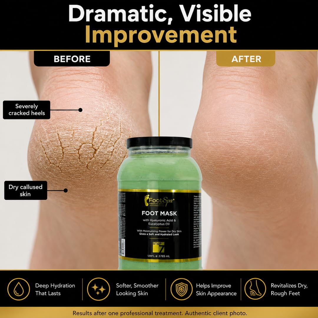 Foot Spa Cream Mask – 128oz Bulk Refill Gallon with Peppermint &amp; Eucalyptus Oil – Hydrating Pedicure &amp; Massage Treatment for Tired Feet &amp; Body – Infused with Hyaluronic Acid, Amino Acids &amp; Panthenol - Beauty Market Online