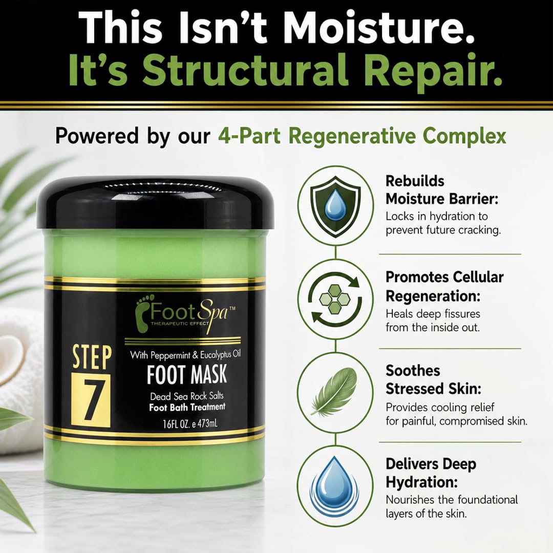 Foot Spa Cream Mask with Peppermint &amp; Eucalyptus Oil – Hydrating Pedicure &amp; Massage Treatment for Tired Feet &amp; Body – Infused with Hyaluronic Acid, Amino Acids &amp; Panthenol