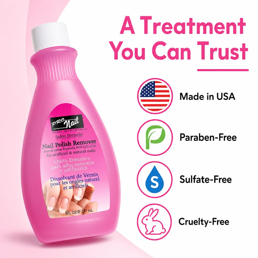 PRO NAIL - Non-Acetone Nail Polish Remover - Professional Strength, Gentle on Nails, Maximum Effectiveness